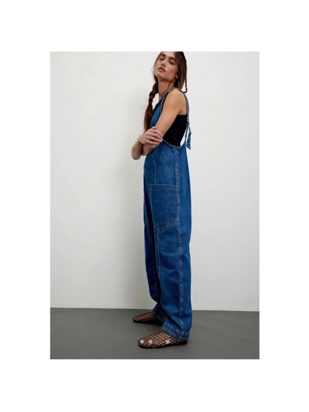 NWT Free People High Roller Denim Jumpsuit Blue Large